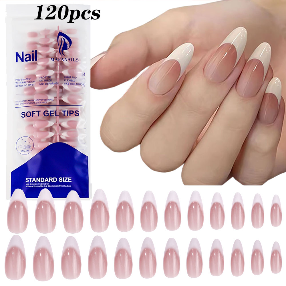 Nail Art Pink - 120 قطعة الوردي المتوسط اللوز الفرنسية