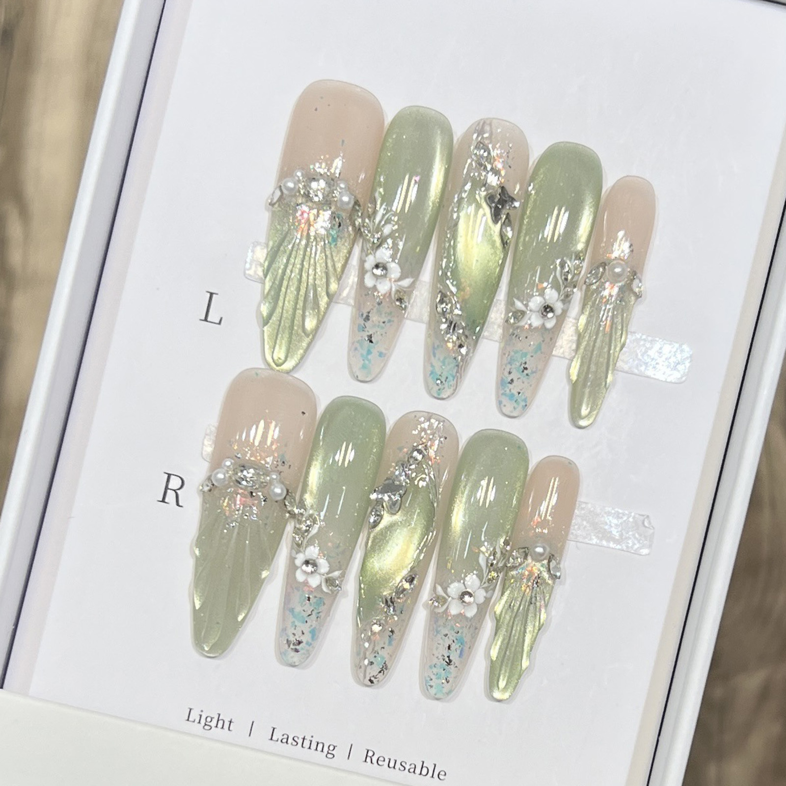 Nail Art Wedding - 10 قطعة نصائح الأظافر وهمية اللوز