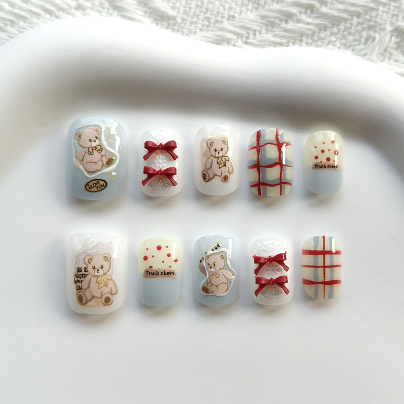 Nail Art Xs - 10 قطع من الأظافر الاصطناعية الكورية