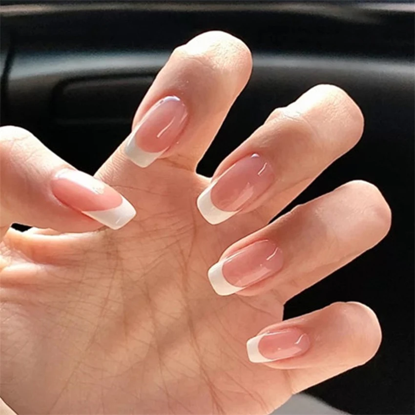 Nail Art Pink - 24 قطعة/المجموعة قصيرة الفرنسية الحد الأدنى
