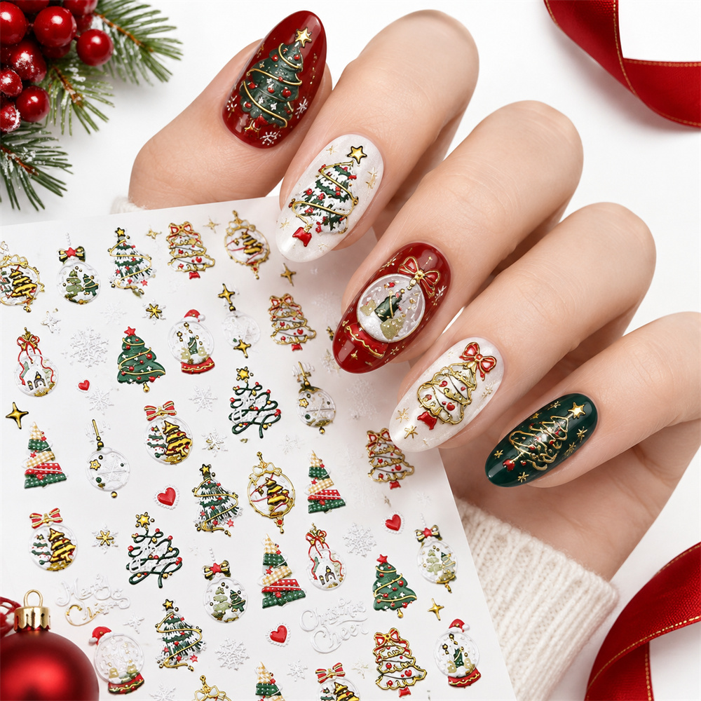 Nail Art Xmas Tree - قطعة واحدة جديدة من ملصقات الأظافر