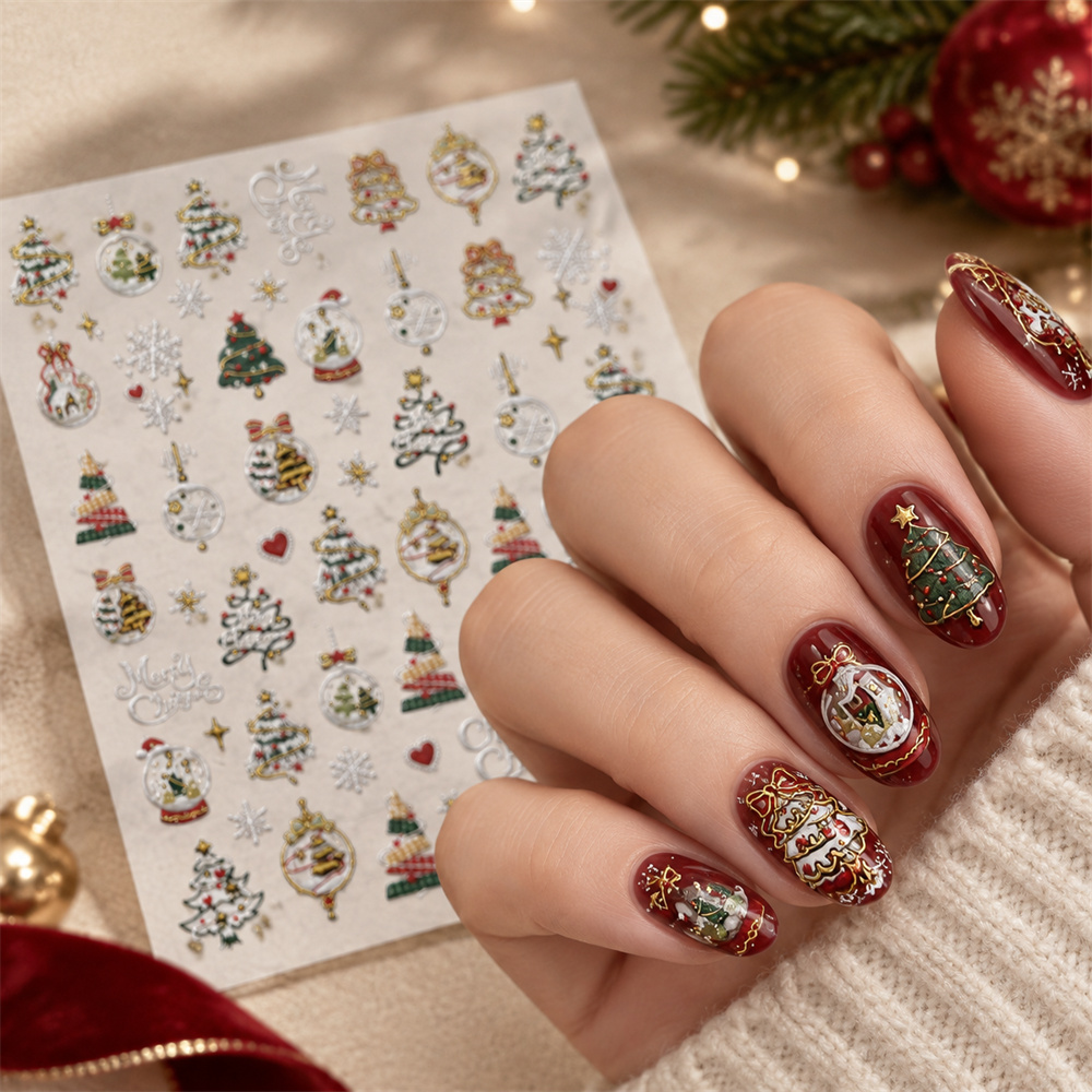 1 قطعة، ملصقات أظافر ثلاثية ال - مراجعة Nail Art Xmas Tree وسعره