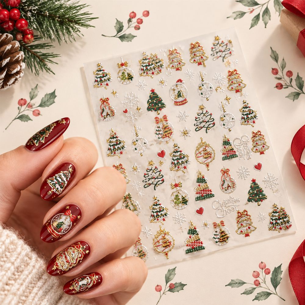 1 قطعة، ملصقات أظافر ثلاثية ال - مراجعة Nail Art Xmas Tree وسعره