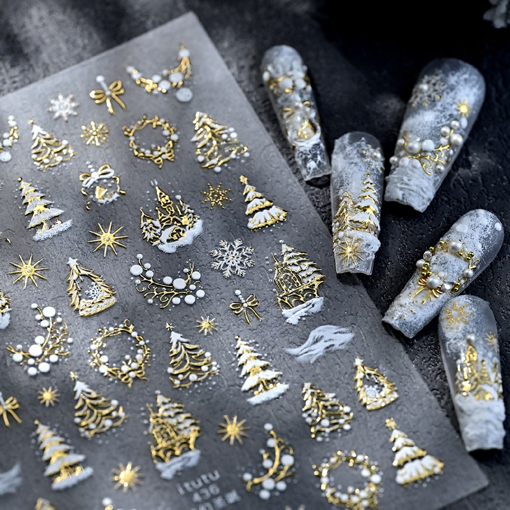 5D تنقش الذهب القلعة/الإكليل/ش - مراجعة Nail Art Xmas Tree وسعره
