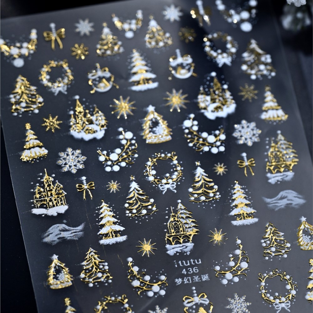 5D تنقش الذهب القلعة/الإكليل/ش - مراجعة Nail Art Xmas Tree وسعره