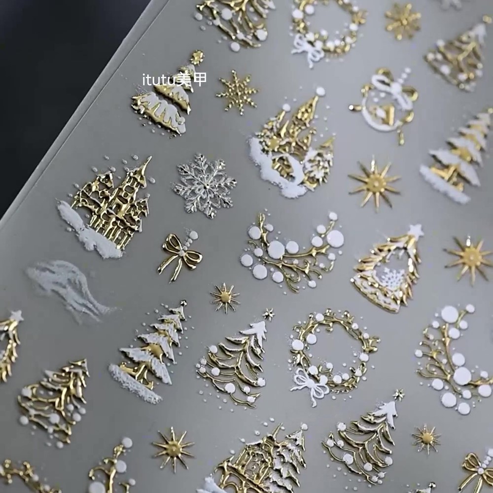5D تنقش الذهب القلعة/الإكليل/ش - مراجعة Nail Art Xmas Tree وسعره